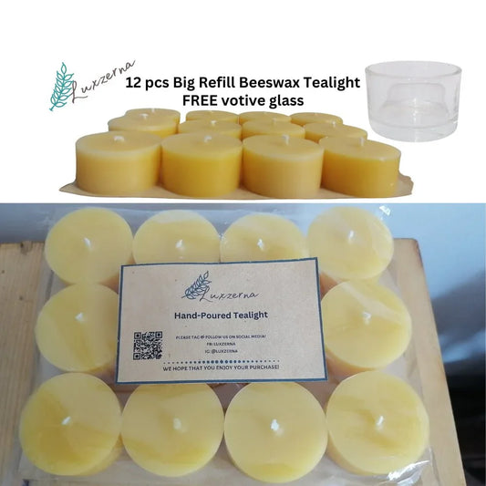 12 Big Pure Beeswax Tealight REFILL -Organic Candles By Luxzerna - Luxzerna Candles & Wax Melts PH