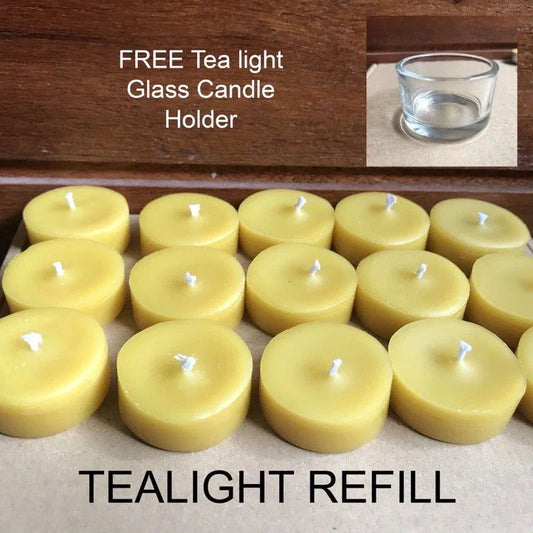 15 Small Pure Beeswax Tea Light REFILL with FREE Votive Glass - Luxzerna Candles & Wax Melts PH