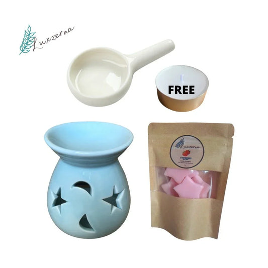 30g Wax Melts with Light Blue Pastel Ceramic Burner & Ceramic Candle Holder Plate w/ FREE TEALIGHT - Luxzerna Candles & Wax Melts PH