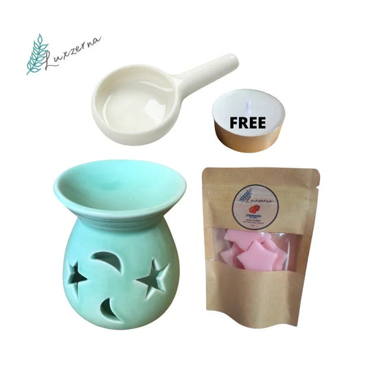 30g Wax Melts with Light Green Pastel Ceramic Burner & Candle Holder Plate w/ FREE TEALIGHT - Luxzerna Candles & Wax Melts PH