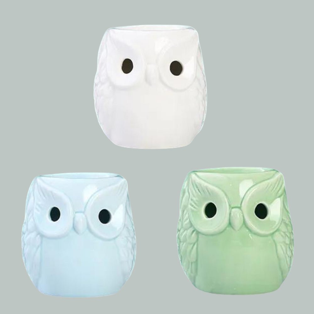 Light Pastel Blue Ceramic Big Owl Oil Burner | Wax Melt Burner - Luxzerna Candles & Wax Melts PH