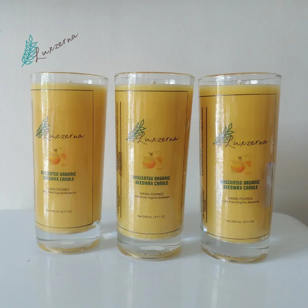 Luxzerna 240 ml Unscented Pure Beeswax Candle Glass - Luxzerna Candles & Wax Melts PH
