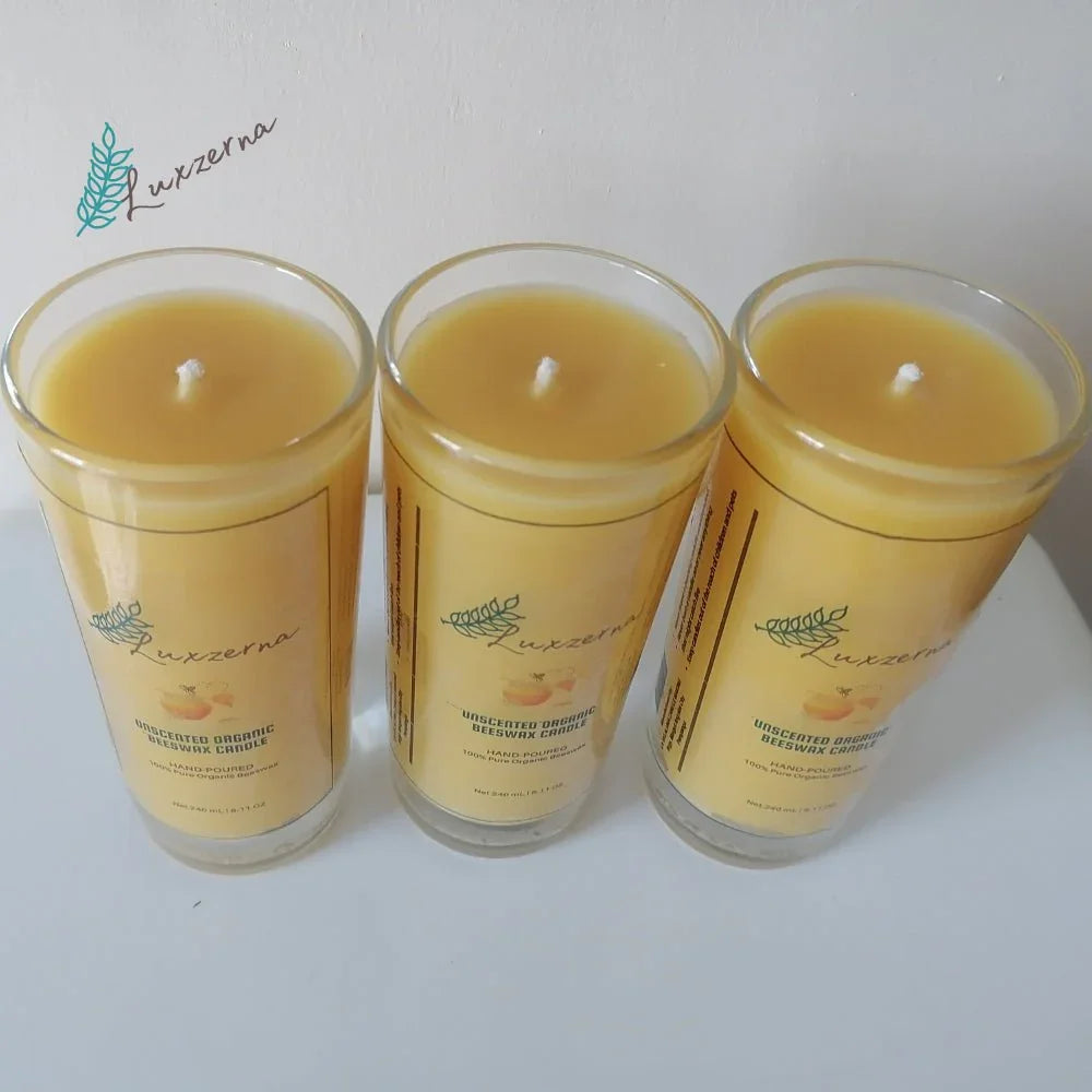 Luxzerna 240 ml Unscented Pure Beeswax Candle Glass - Luxzerna Candles & Wax Melts PH