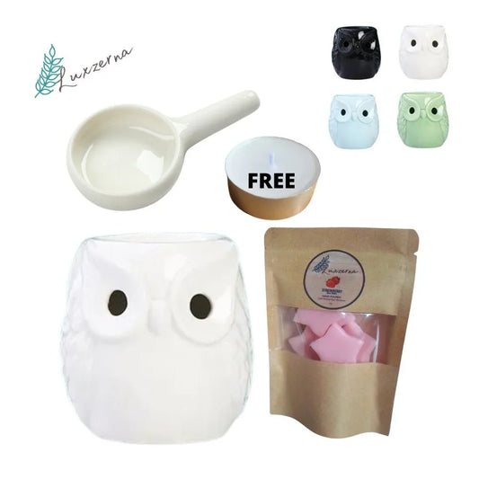 White Big Owl Ceramic Burner w/ 30g Wax Melts & Tealight Spoon w/ FREE TEALIGHT - Luxzerna Candles & Wax Melts PH